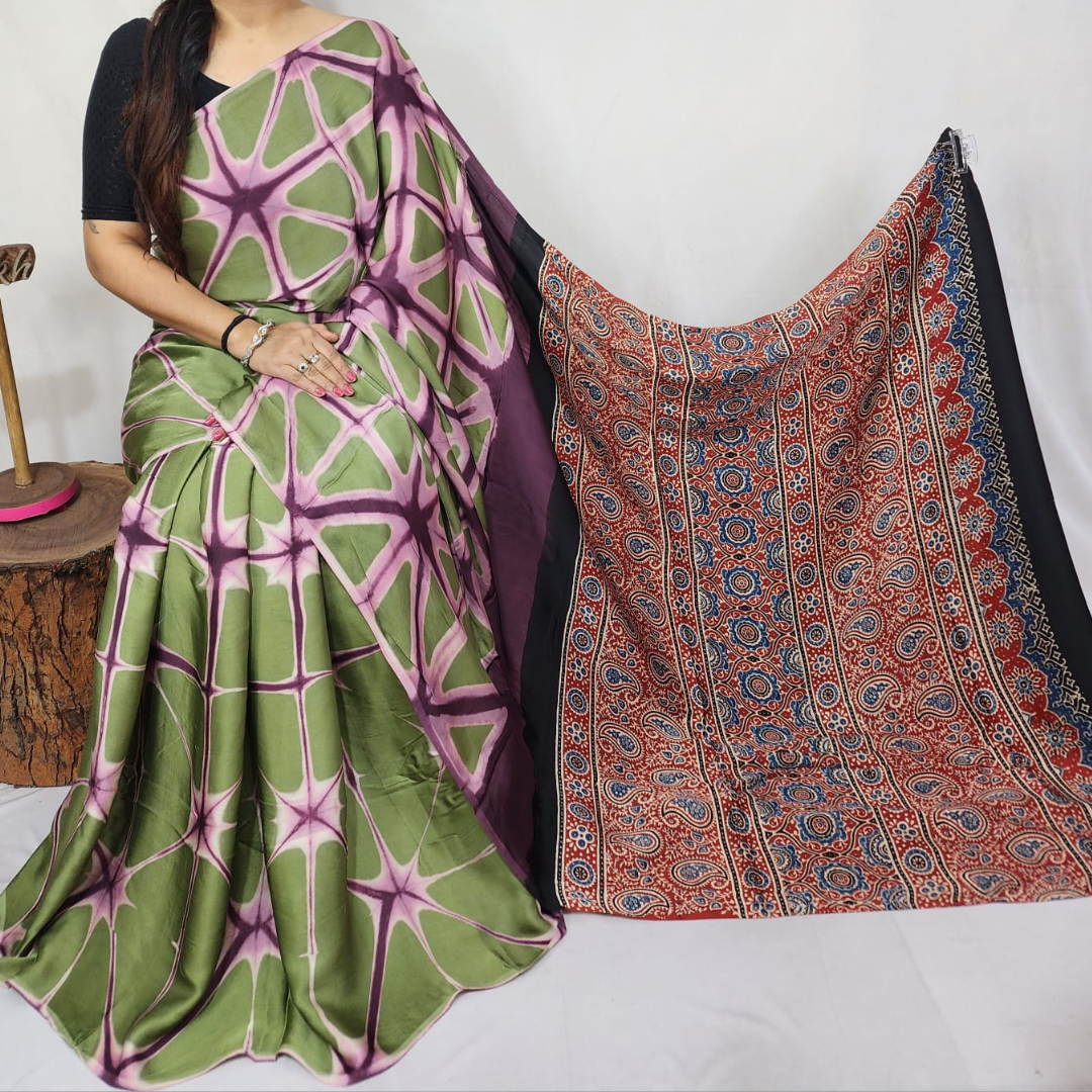 Ajark and bagru silk saree - Image 3