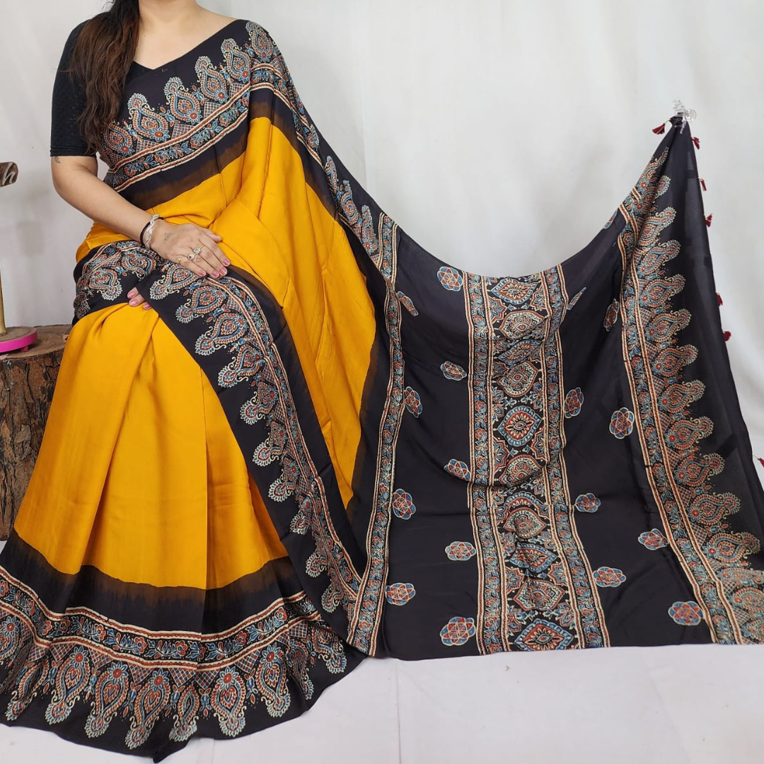 Ajark and bagru silk saree - Image 4