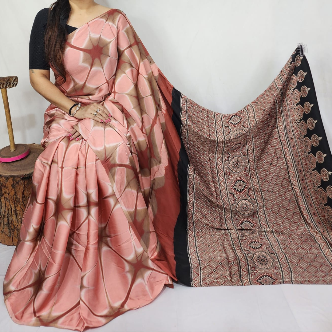 Ajark and bagru silk saree