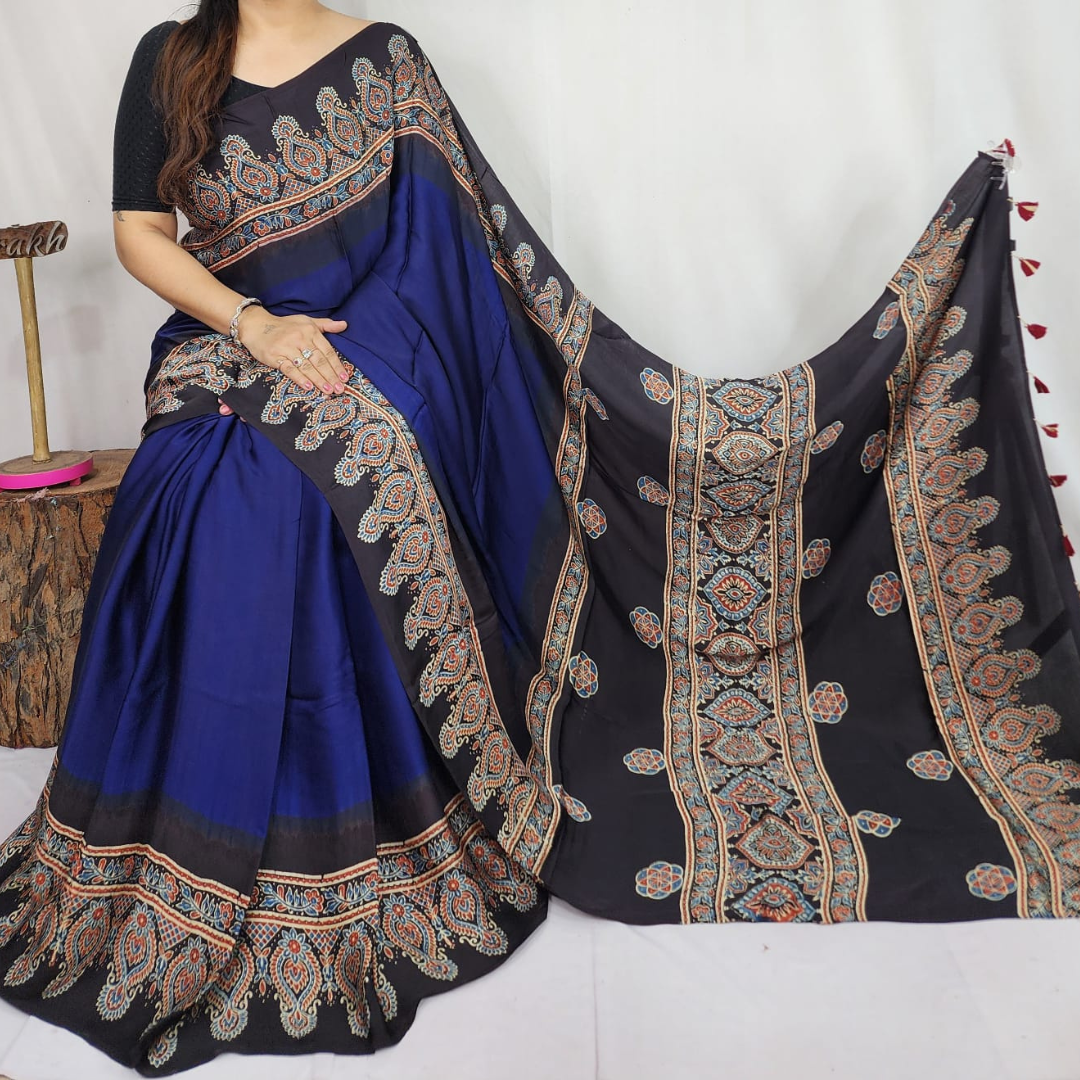 Ajark and bagru silk saree - Image 2